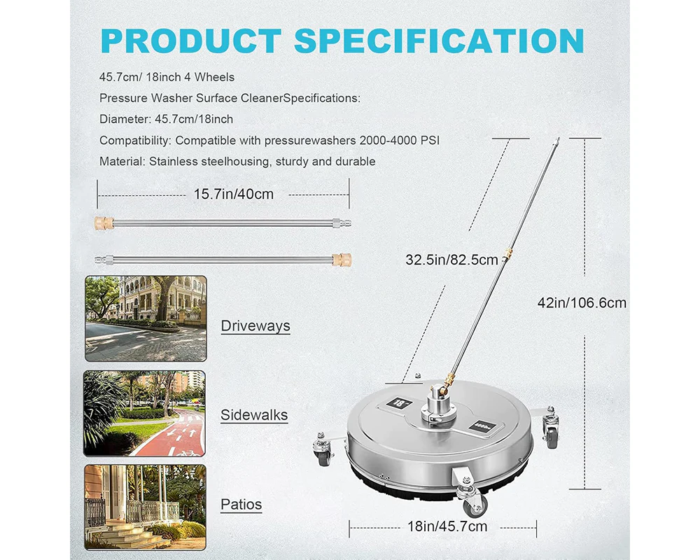 18" Pressure Washer Surface Cleaner with accessories - Image 5