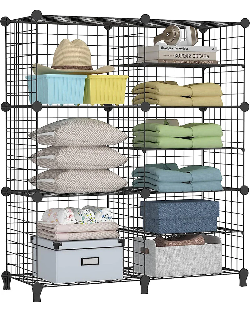 6 Cubes Black DIY Wire Storage Shelves Wardrobe - Image 2
