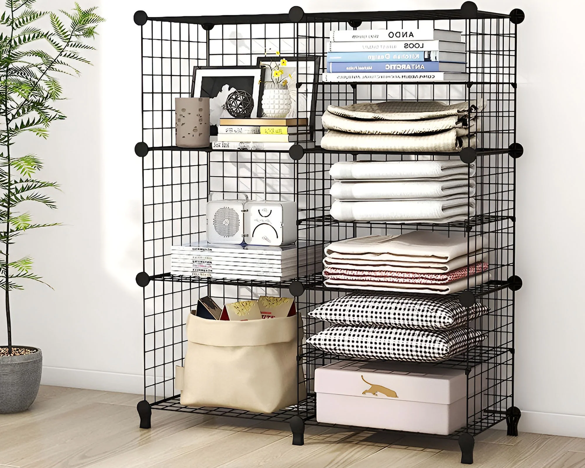 6 Cubes Black DIY Wire Storage Shelves Wardrobe - Image 3