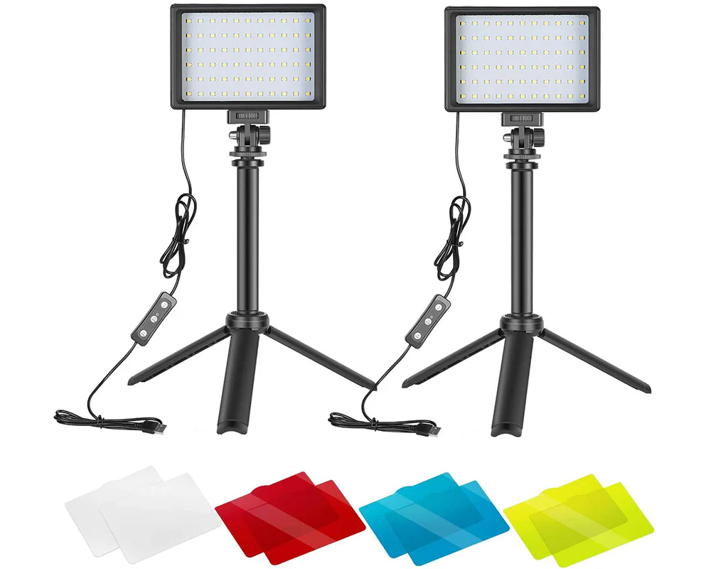 2-Pack Dimmable 5600K USB LED Video Light with Adjustable Tripod Stand - Image 2