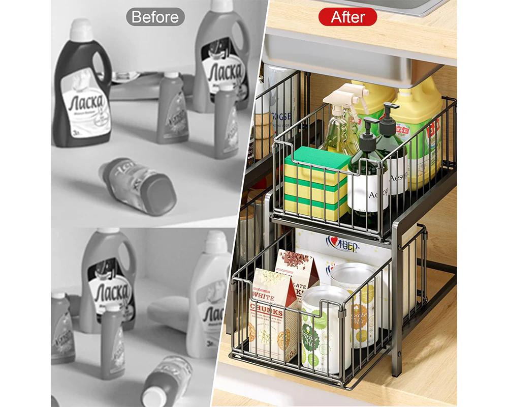 2 Tier Sliding Basket Organizer for Cabinets - Image 5