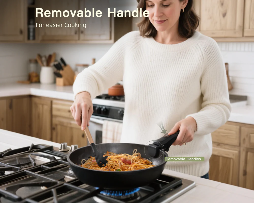 Ceramic Cookware Set Non Toxic with Detachable Handles 20 Pcs - Image 5