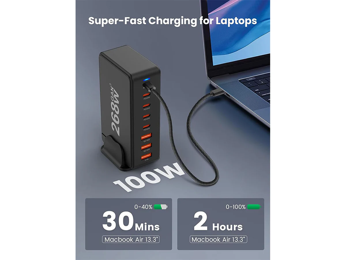 8 Port 260W USB C Charging Station GaN Fast Charging Hub - Image 5