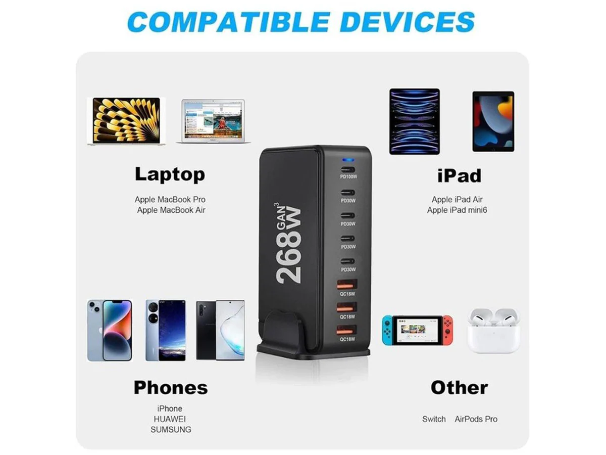 8 Port 260W USB C Charging Station GaN Fast Charging Hub - Image 8