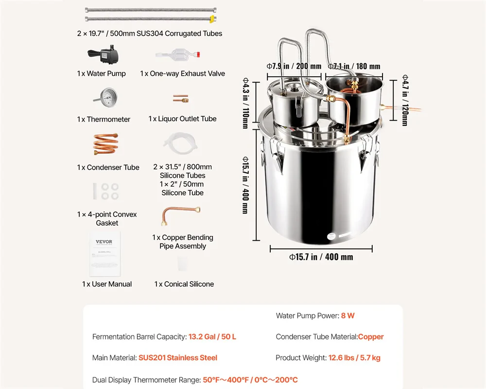 Alcohol Distiller Still Water Wine Spirits Brew Home 50L - Image 8