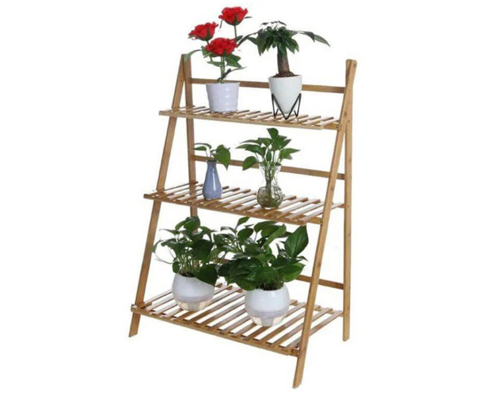 3 Tier Foldable Bamboo Deco Plant Rack - Image 2