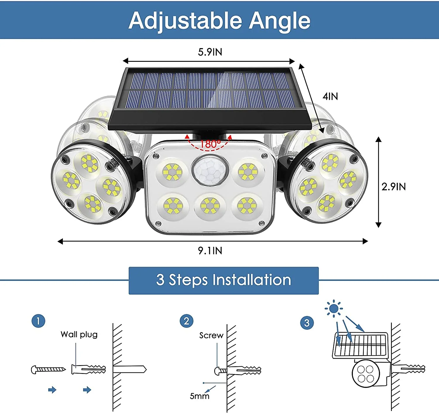 3-Headed Outdoor Solar Motion Sensor Light - Image 7