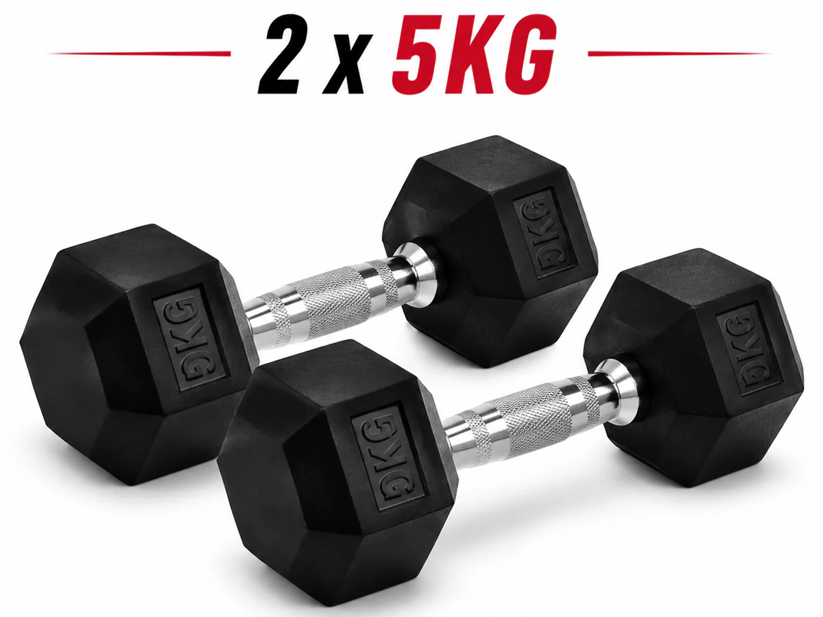 5KG Hex Dumbbells Rubber Encased Fitness Weights Pair - Image 9