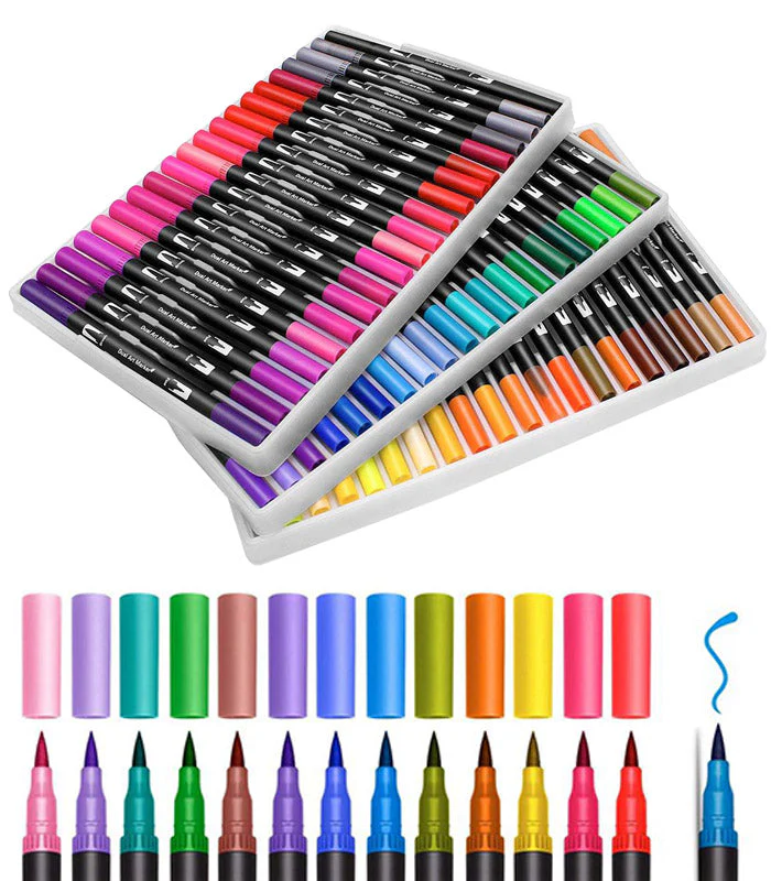 60 Colour Dual Tip Watercolour Marker Pens Set - Image 3