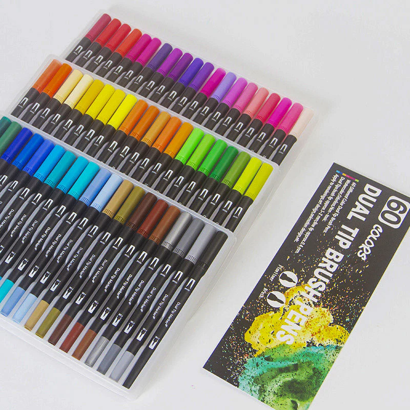 60 Colour Dual Tip Watercolour Marker Pens Set - Image 4