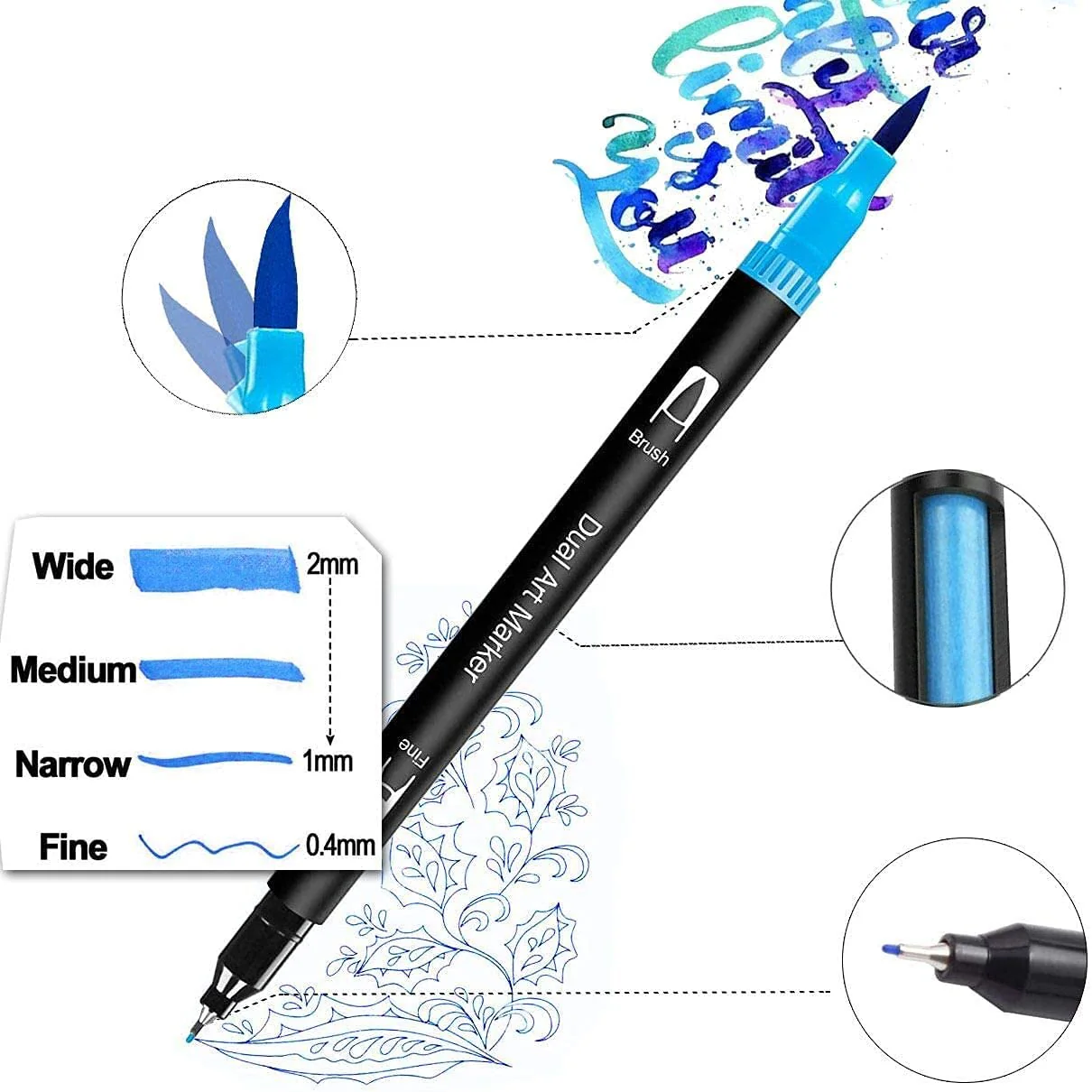 60 Colour Dual Tip Watercolour Marker Pens Set - Image 6