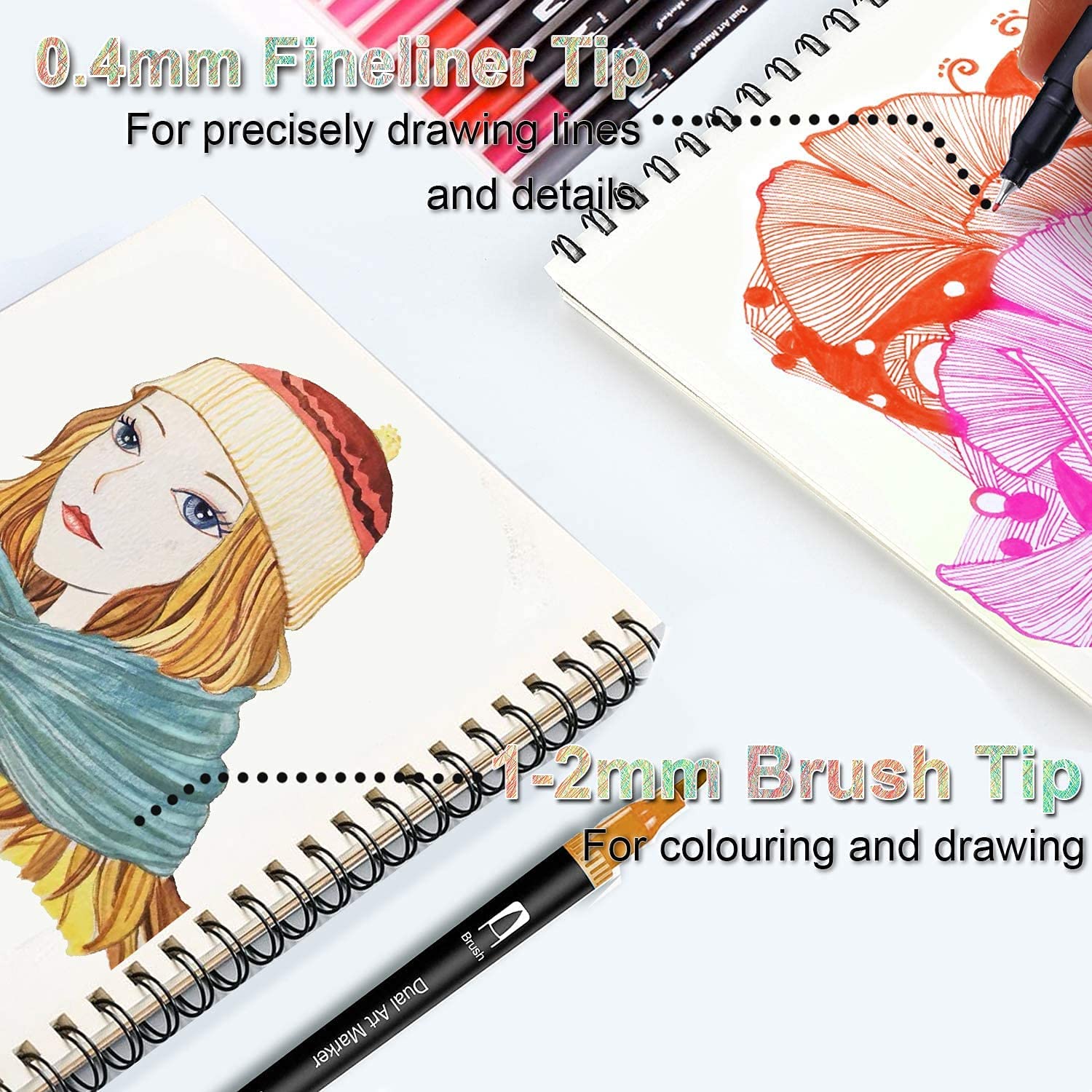 60 Colour Dual Tip Watercolour Marker Pens Set - Image 7