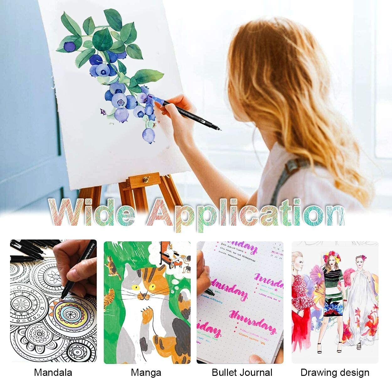 60 Colour Dual Tip Watercolour Marker Pens Set - Image 8