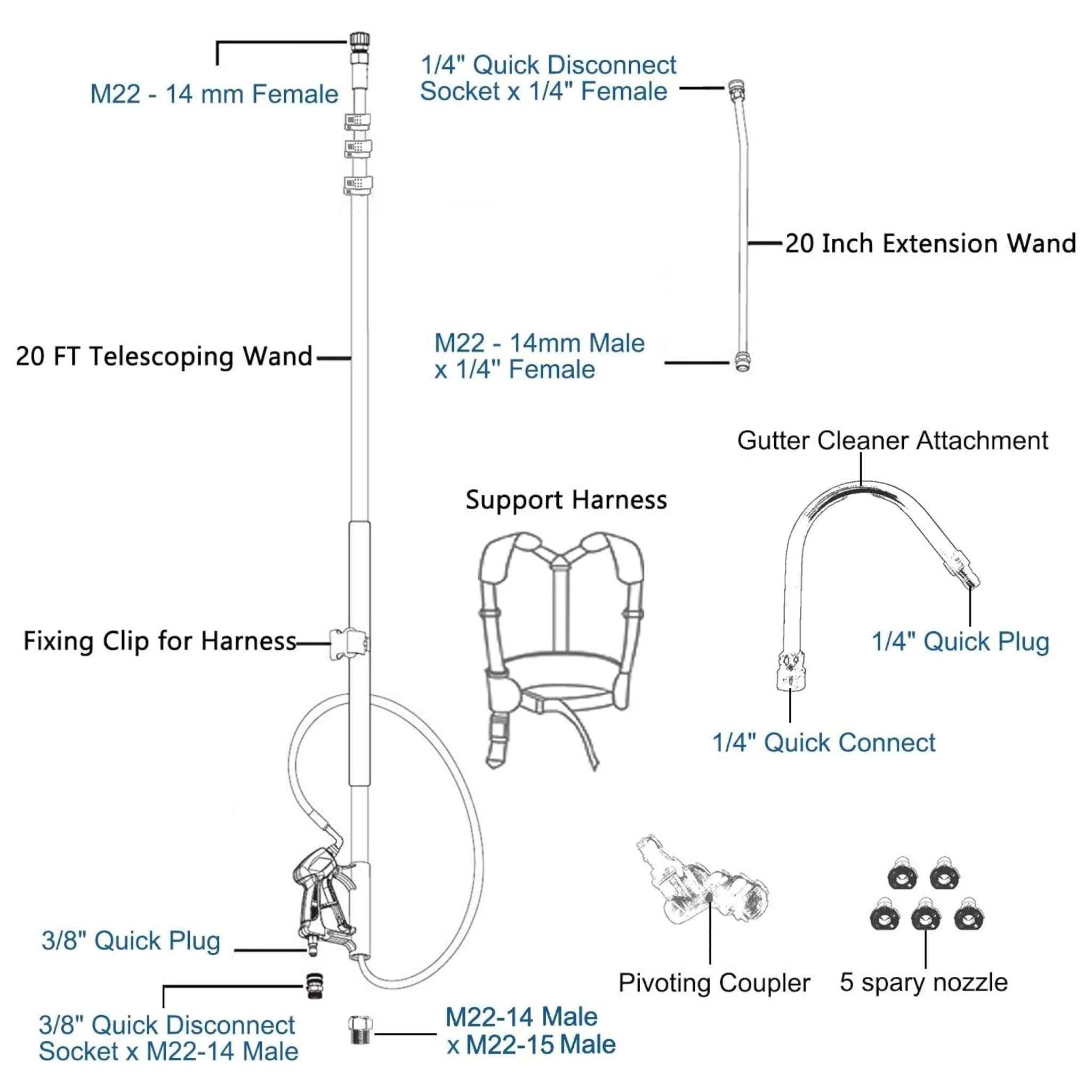 Telescoping Pressure Washer 7.3m Pole with Harness - Image 2