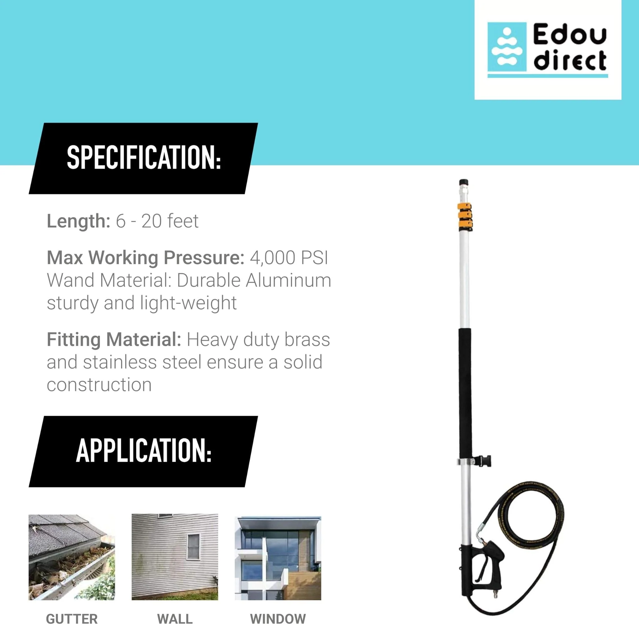Telescoping Pressure Washer 7.3m Pole with Harness - Image 3