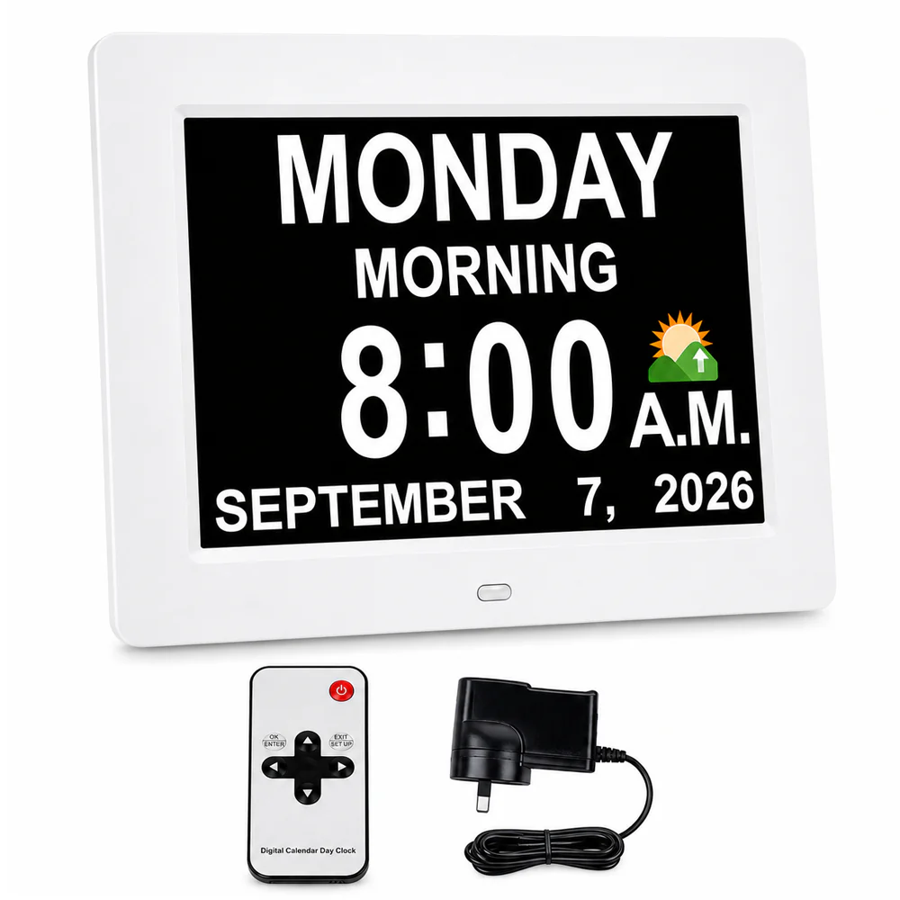 8" Dementia Calendar Clock Digital Alarm Clock