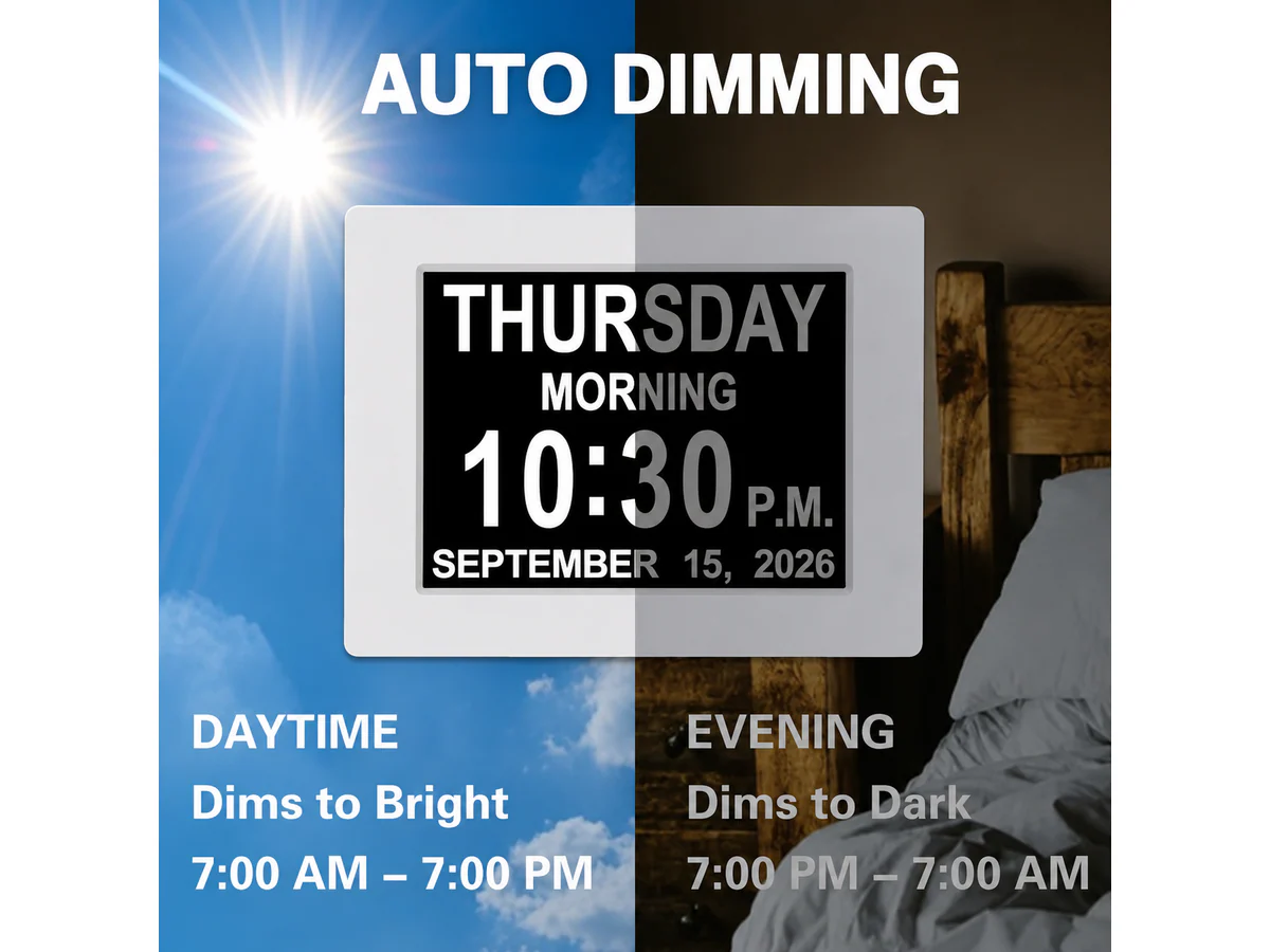 8" Dementia Calendar Clock Digital Alarm Clock - Image 7