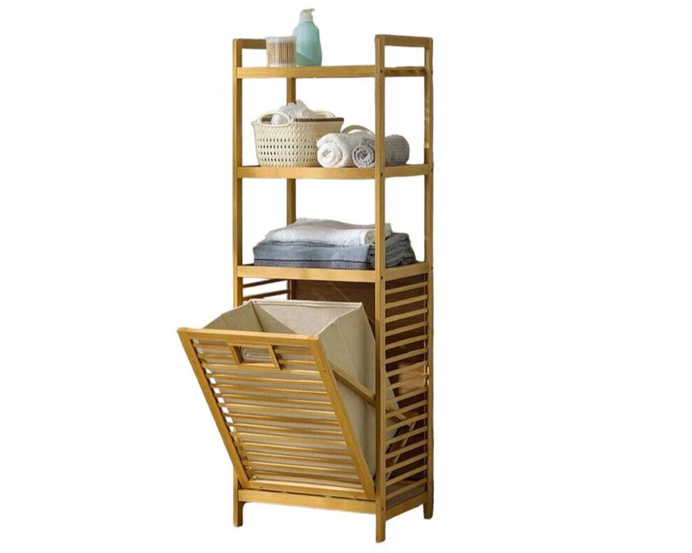 Bamboo Laundry Basket Rack with Shelf - Image 12