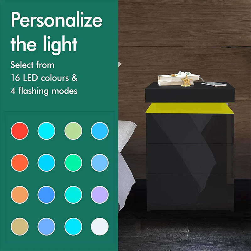 Bedside Table Drawers RGB Led Light Side Table - Image 4