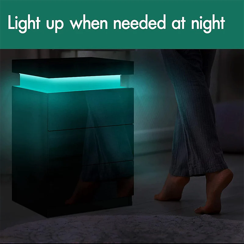 Bedside Table Drawers RGB Led Light Side Table - Image 6
