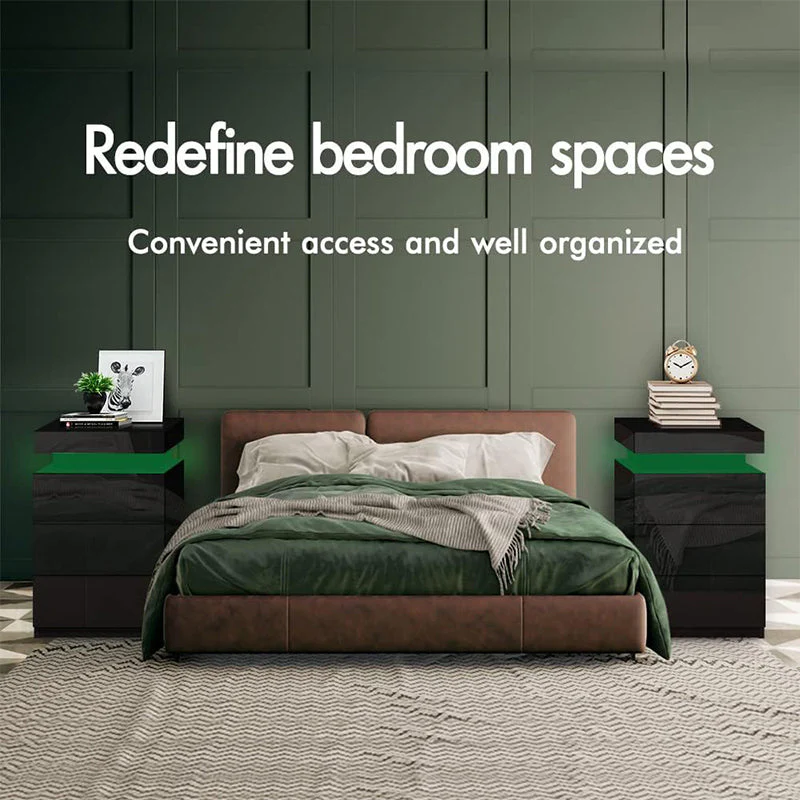 Bedside Table Drawers RGB Led Light Side Table - Image 8