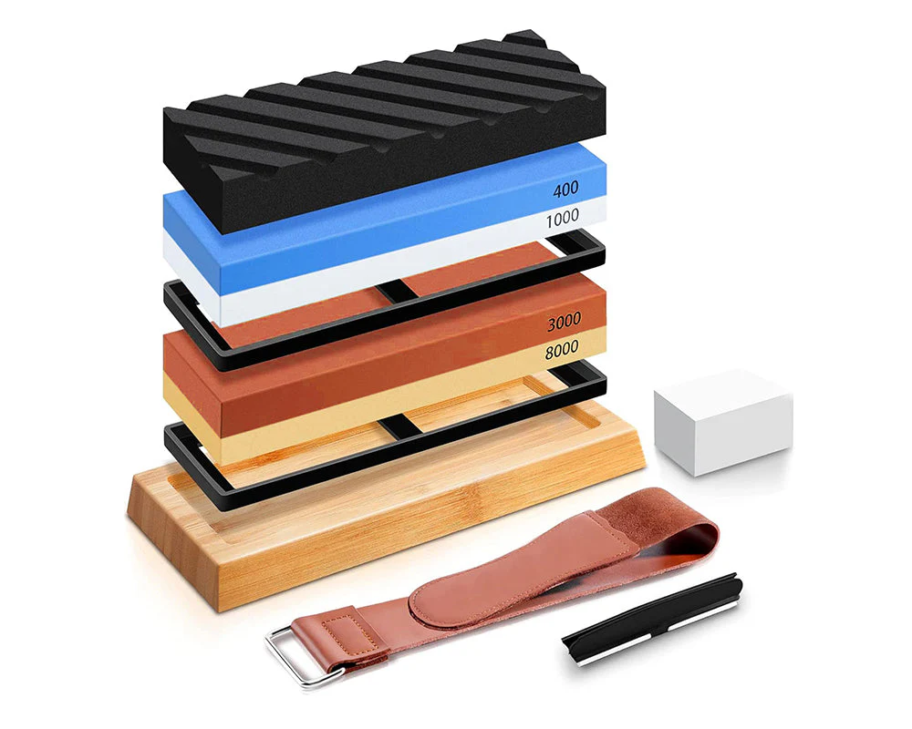 Whetstone Knife Sharpening Stone Set 400 1000 3000 8000 Grit with Bamboo Base - Image 2