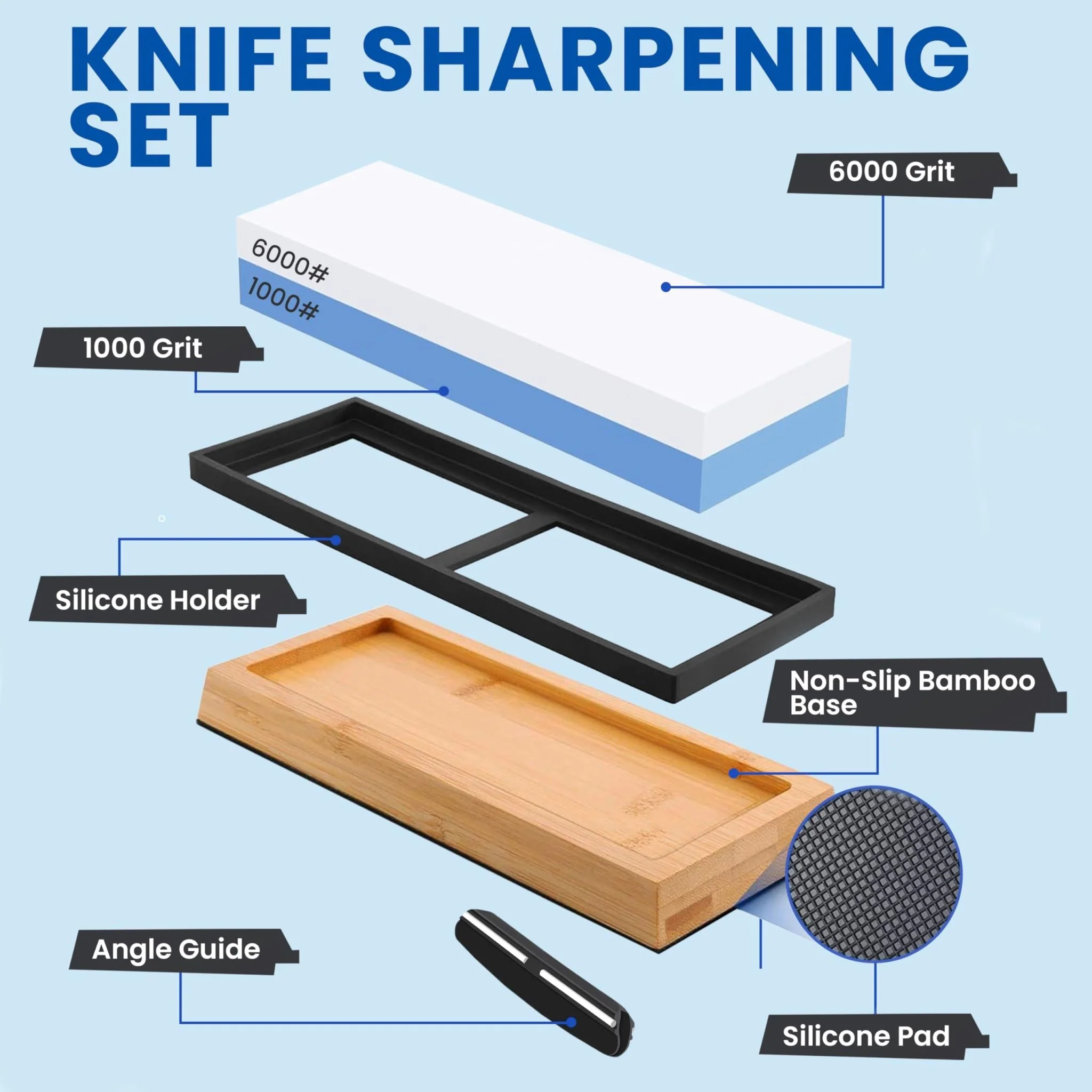 Whetstone Knife Sharpening Stone Set 400 1000 3000 8000 Grit with Bamboo Base - Image 5