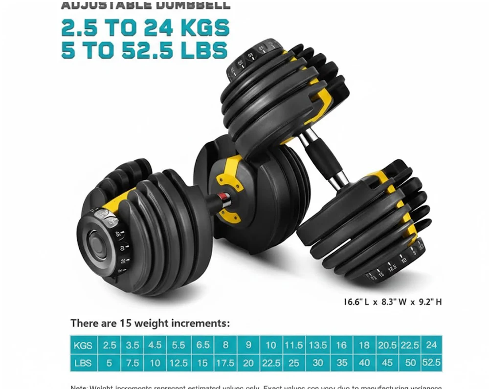 Adjustable Dumbbells 24Kg Pair - Image 6