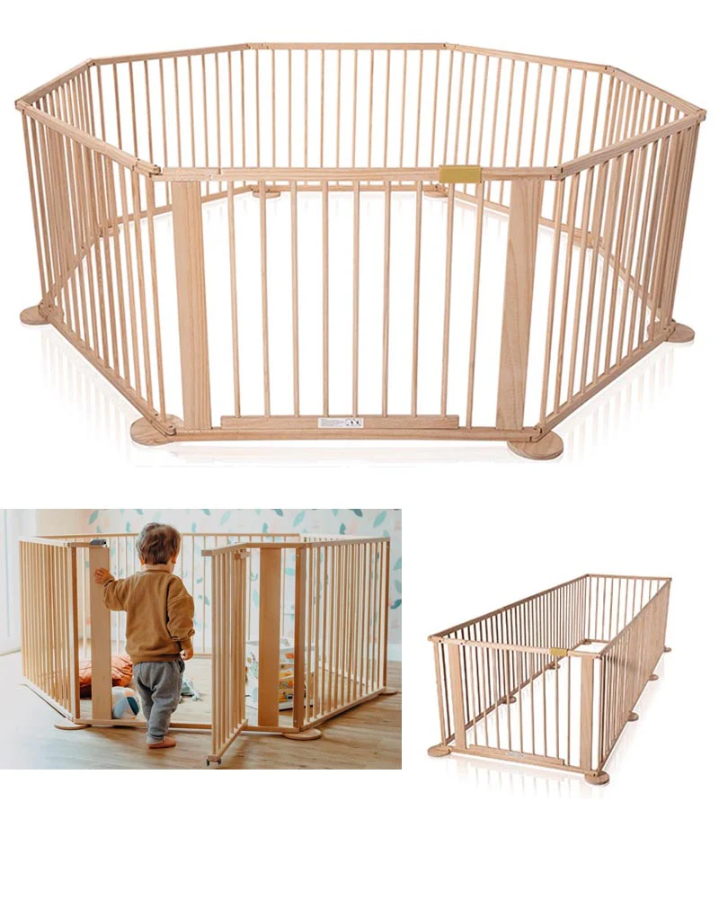 Deluxe Wooden Play Yard Safety Barrier 8 Panel Indoor Activity Area - Image 2