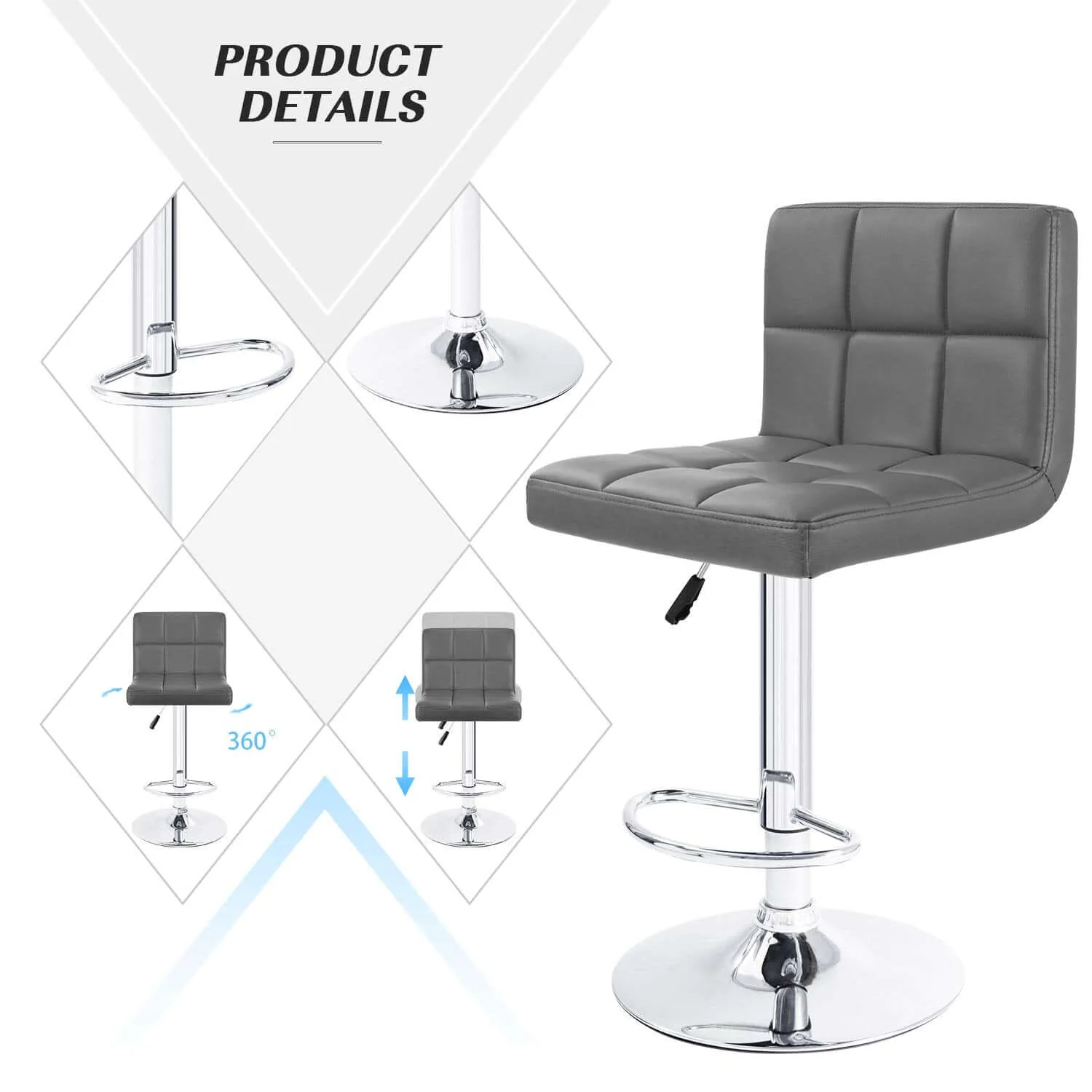 Adjustable Swivel Armless Bar Stools With Pu Leather - Image 4