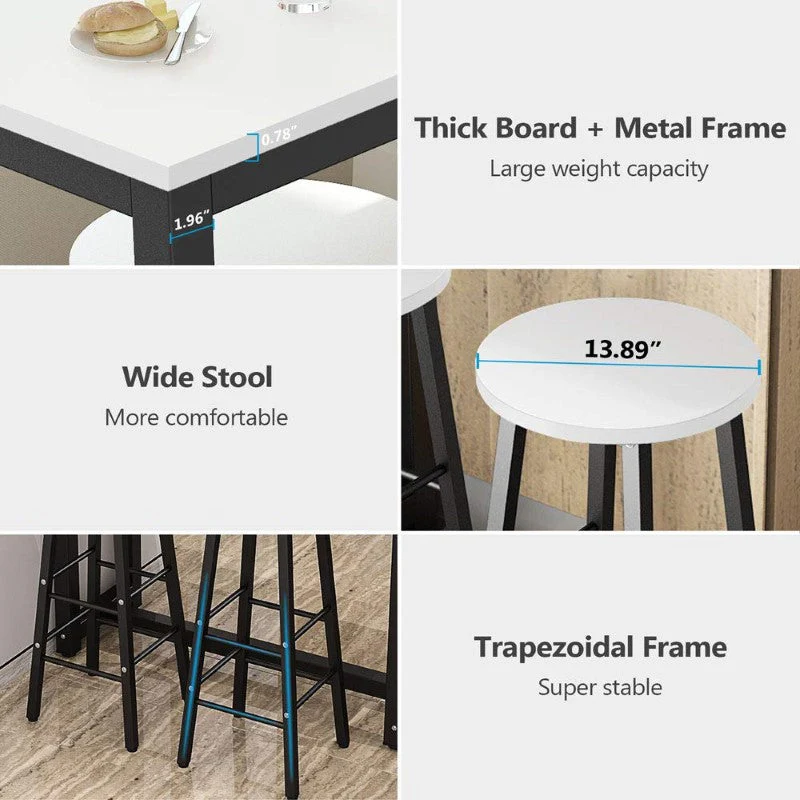 Bar Table and Bar Stools Set 3 Piece Industrial Dining Table with 2 Stools for Kitchen Cafe Dining Room - Image 2