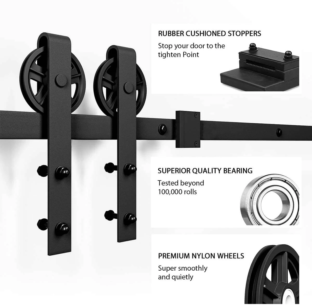 Barn Door Hardware I - Shaped Rollers Track Rail 2m - Image 10