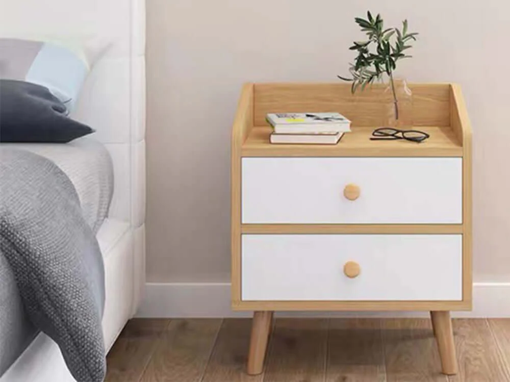 Bedside Table 2 Drawer – Modern Minimalist Nightstand with Open Shelf Wood Finish - Image 7