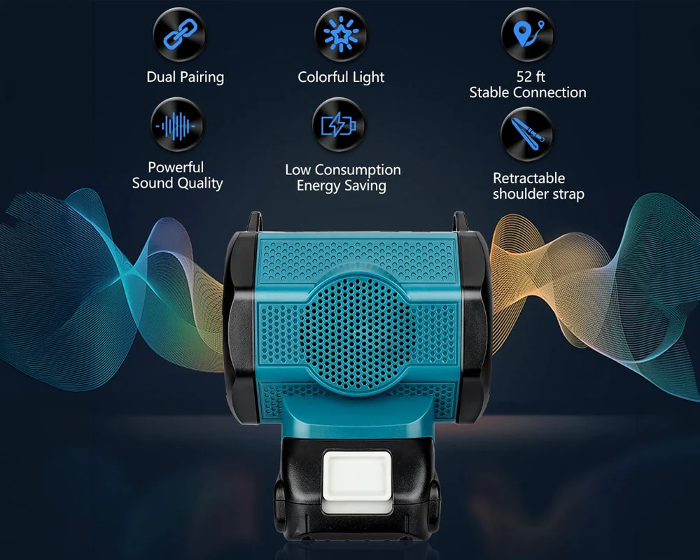 Makita Battery Compatible Bluetooth Speaker Fits LXT 18V Battery - Image 7