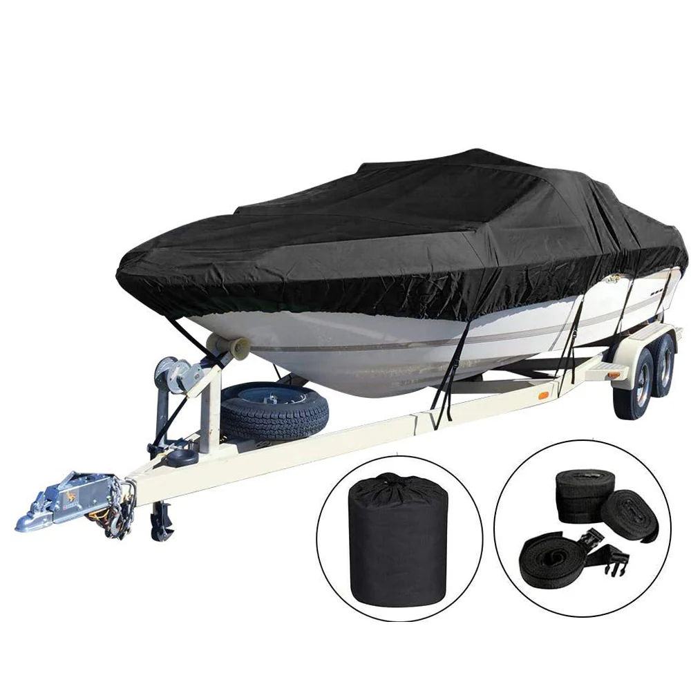 Boat Cover Heavy Duty – 210D Black Trailerable Boat Cover for 12–14ft V-Hull