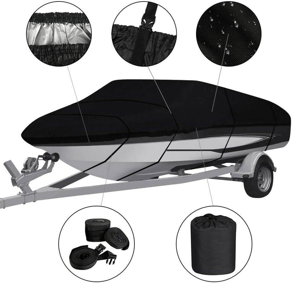 Boat Cover Heavy Duty – 600D Trailerable Boat Cover Black 12–14ft V-Hull - Image 3