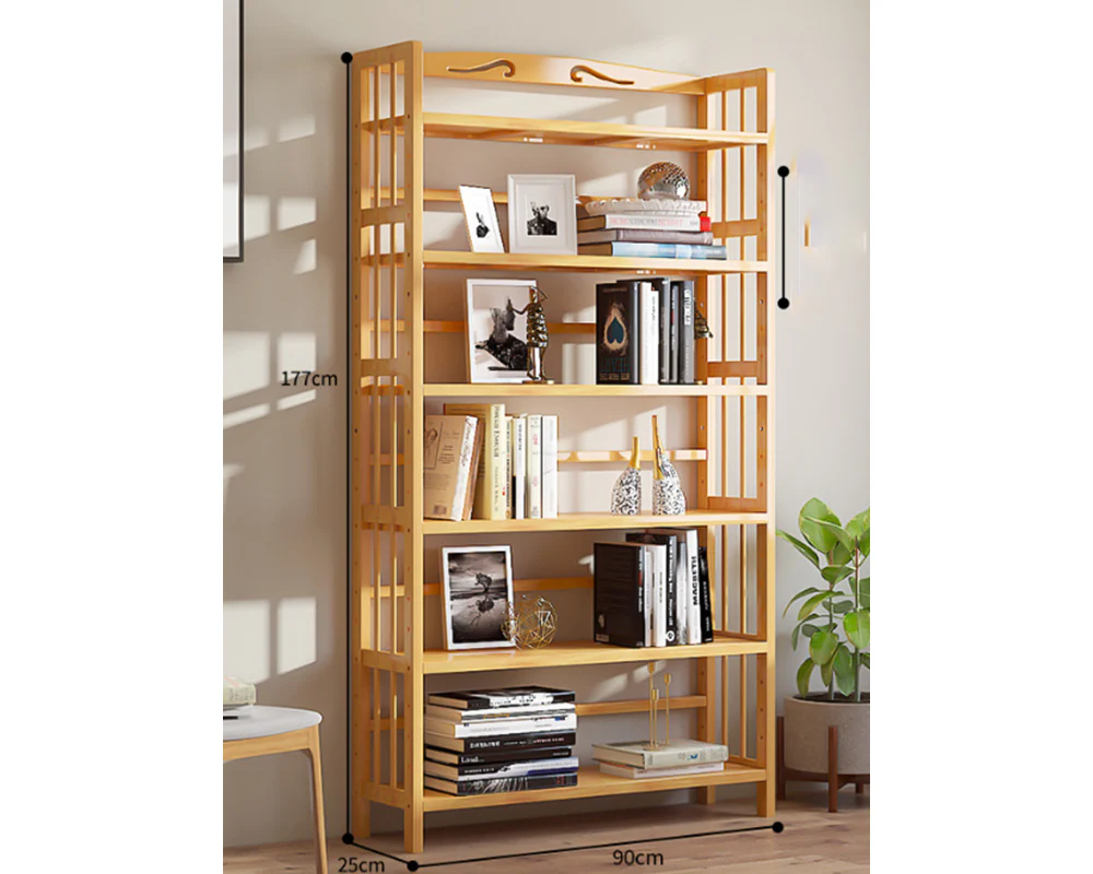 6 Tier Shelf bamboo Bookcase Bookshelf - Image 5