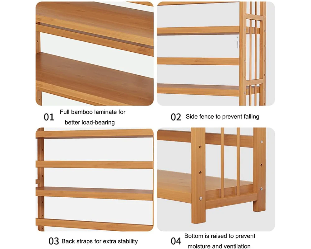 6 Tier Shelf bamboo Bookcase Bookshelf - Image 9