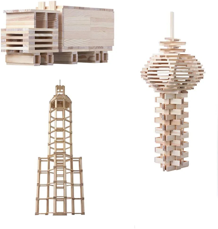 300 Piece Wooden Building Blocks Set – Natural Wood Stacking Construction Blocks - Image 3