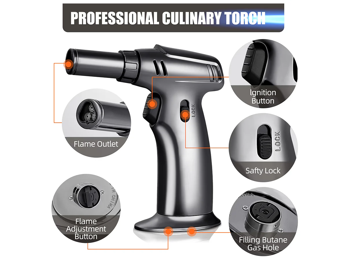 Butane Gas Blow Torch Adjustable Refillable Kitchen Torch - Image 6