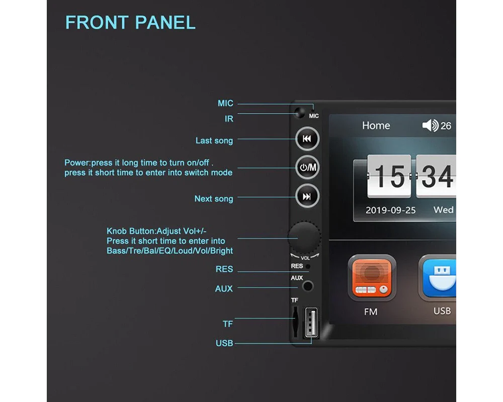 7" Double DIN Touch Bluetooth Car Stereo - Image 11