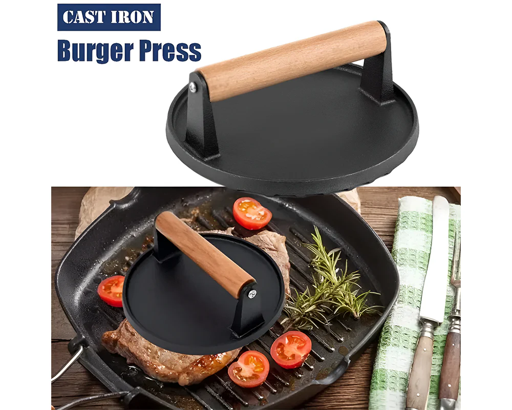 Cast Iron Smash Burger Press BBQ Cast Iron Smash Burger Press with Silicone Handle - Image 6
