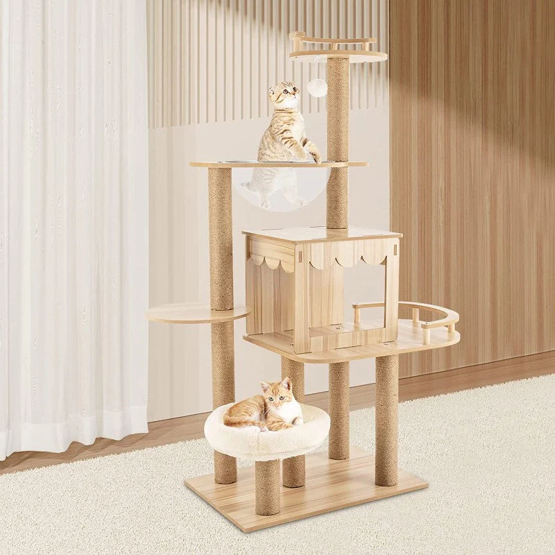 Cat Tree House Multi-Level Cat Tree House Condo with Hammock & Toys - Image 11