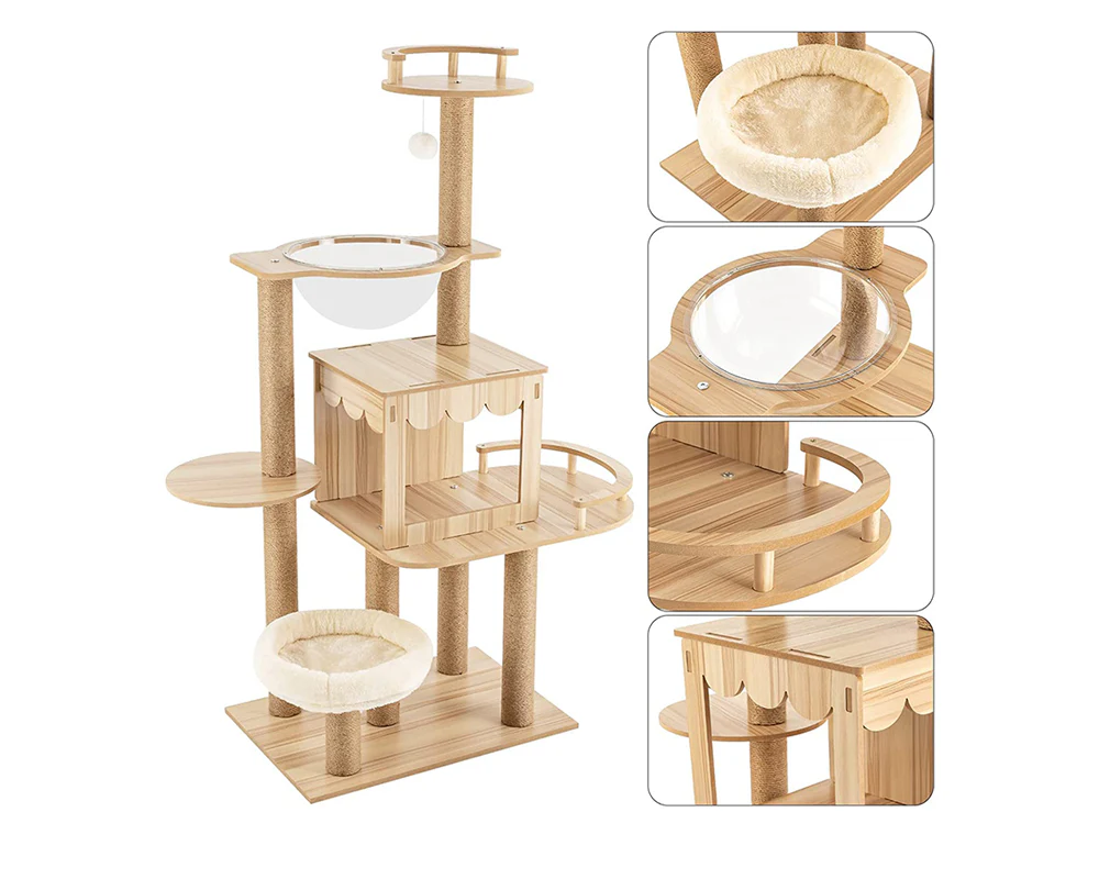 Cat Tree House Multi-Level Cat Tree House Condo with Hammock & Toys - Image 12