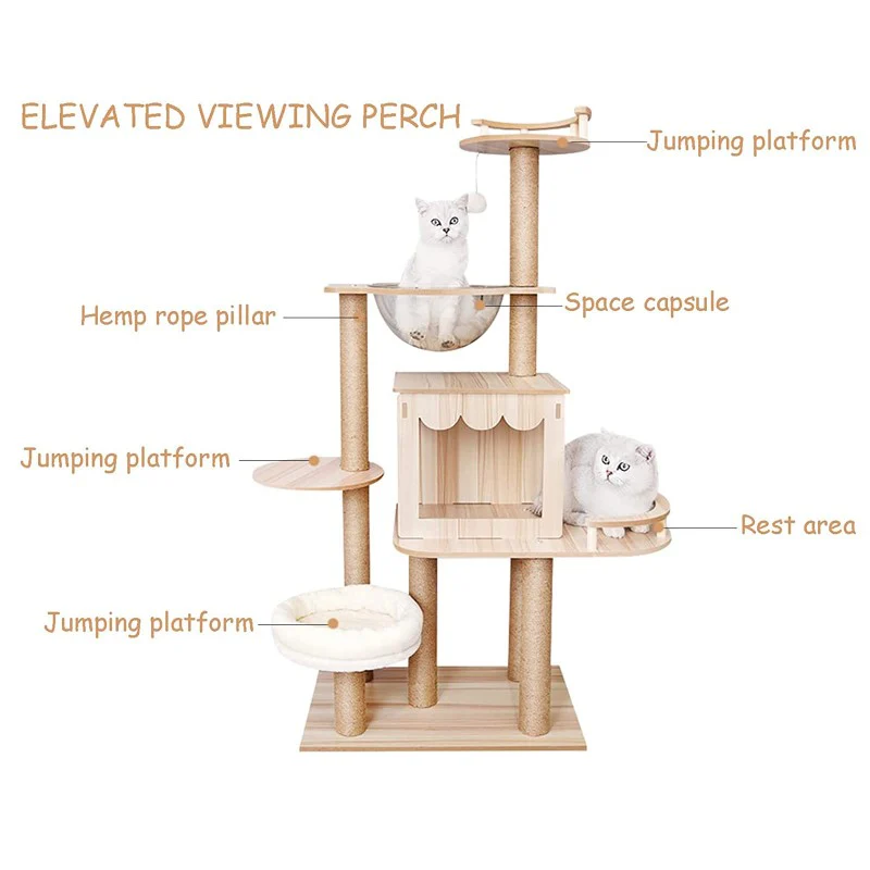 Cat Tree House Multi-Level Cat Tree House Condo with Hammock & Toys - Image 7