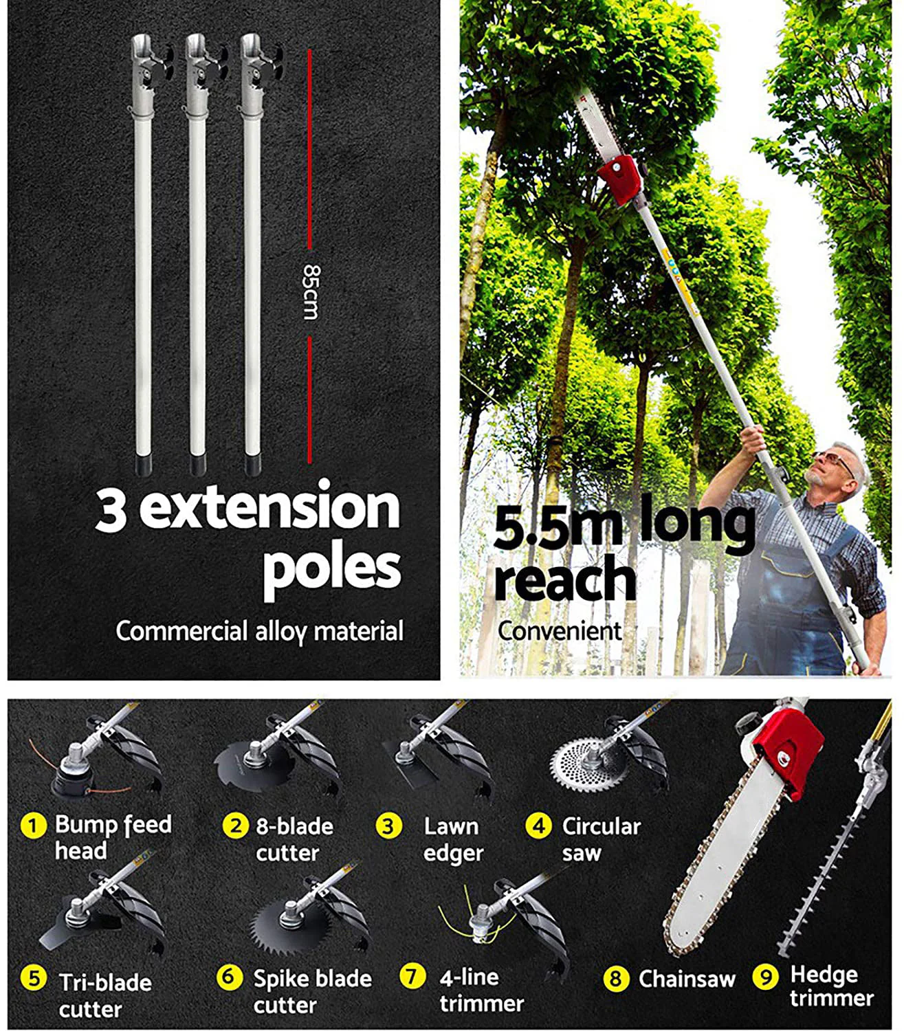 High-Powered Brush Weed Cutter Saw Hedge Trimmer 10 In 1 - Image 8