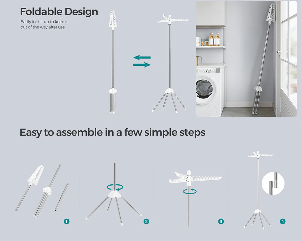 Space Saving Clothes Laundry Drying Rack - White - Image 12
