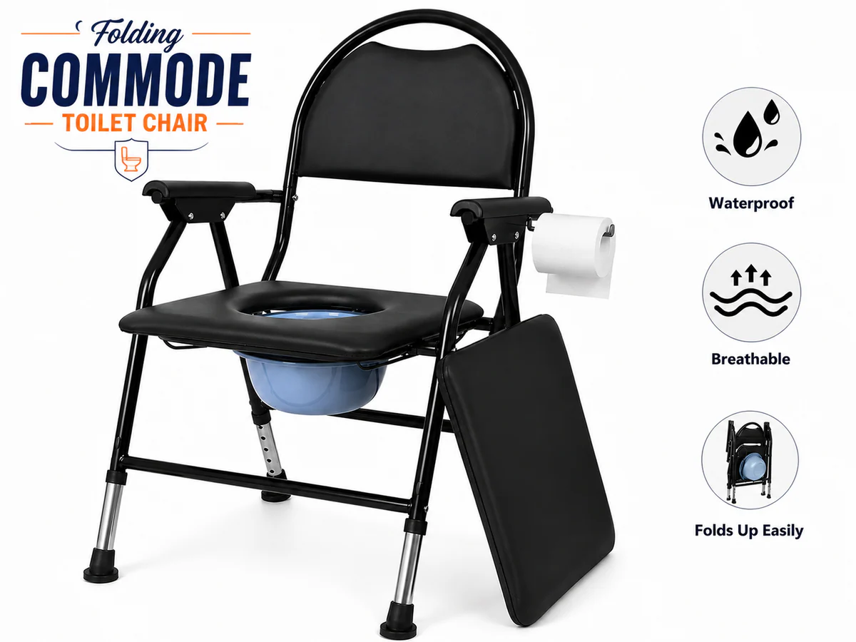 Adjustable Folding Commode Toilet Chair - Image 2