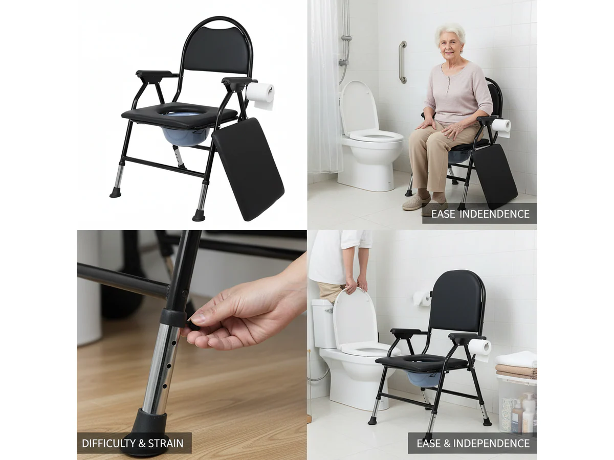 Adjustable Folding Commode Toilet Chair - Image 4