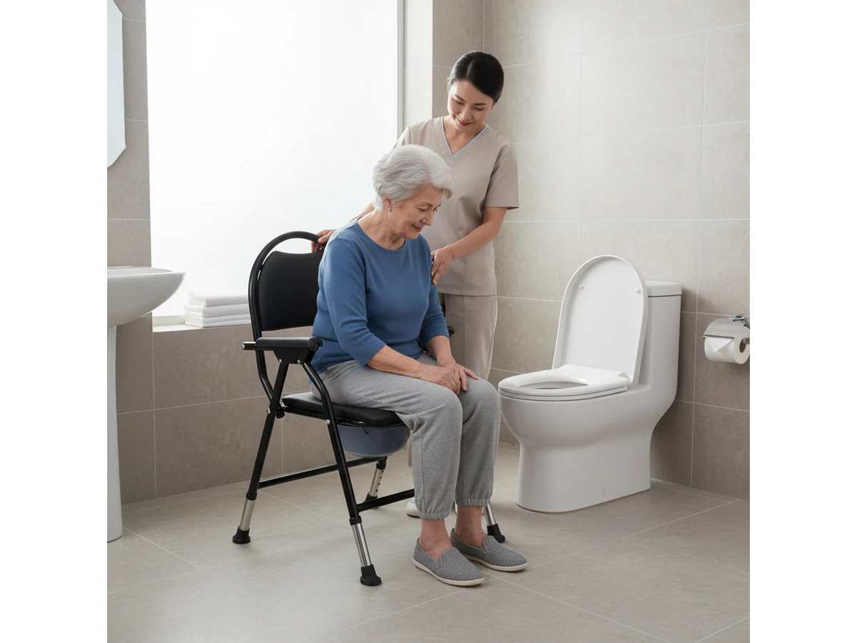 Adjustable Folding Commode Toilet Chair - Image 7